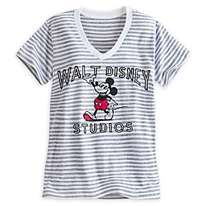 Mickey Mouse Striped V-Neck Tee for Women - Walt Disney Studios