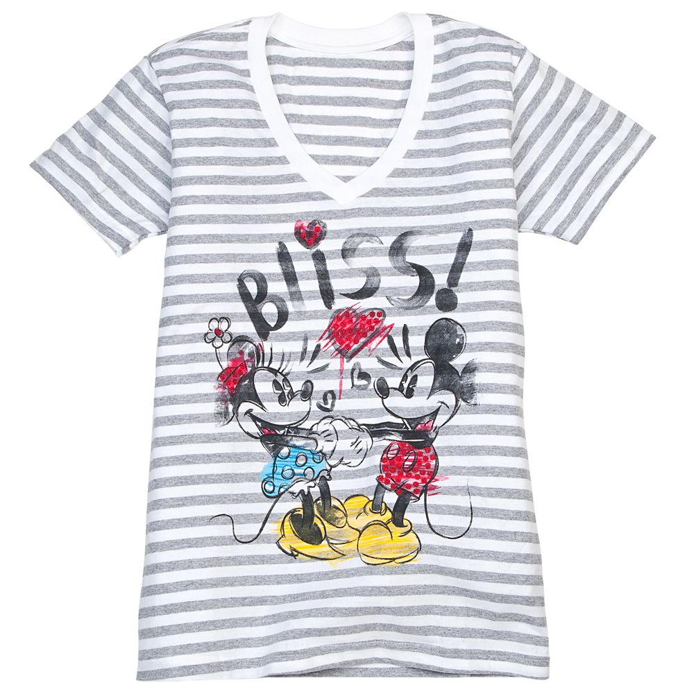 V-Neck Striped Minnie and Mickey Mouse Tee for Women -- Made With Organic Cotton