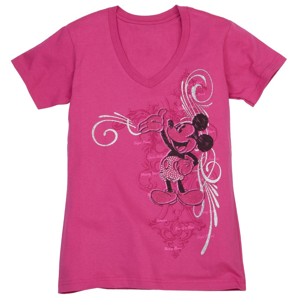 V-Neck Filigree Mickey Mouse Tee for Women -- Made With Organic Cotton