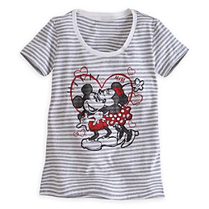 Mickey and Minnie Mouse Striped Tee for Women