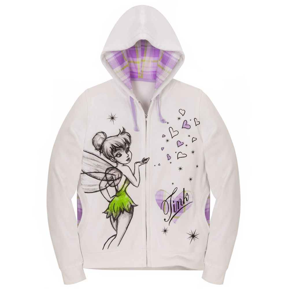 Zip Fleece Plaid Tinker Bell Hoodie for Women