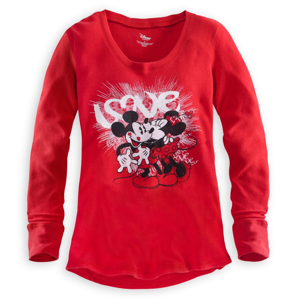 Long Sleeve Thermal Minnie and Mickey Mouse Tee for Women
