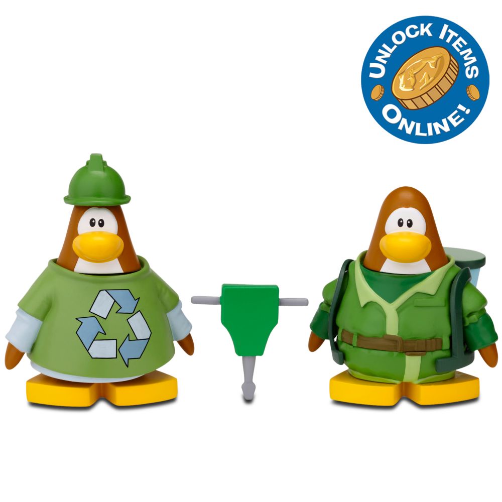 Club Penguin 2 Mix N Match Figure Pack -- Green Construction Worker and Water Suit 3000