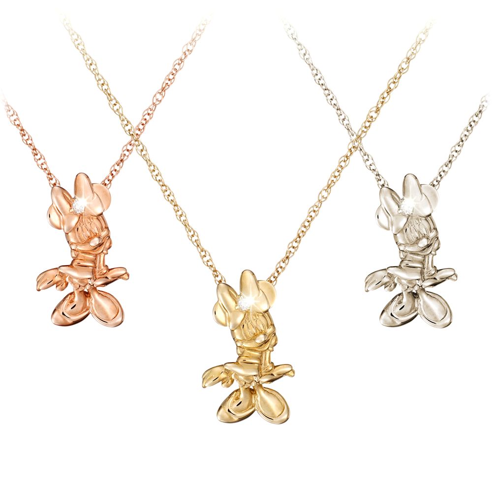 Diamond Figure Minnie Mouse Necklace -- 14 Karat