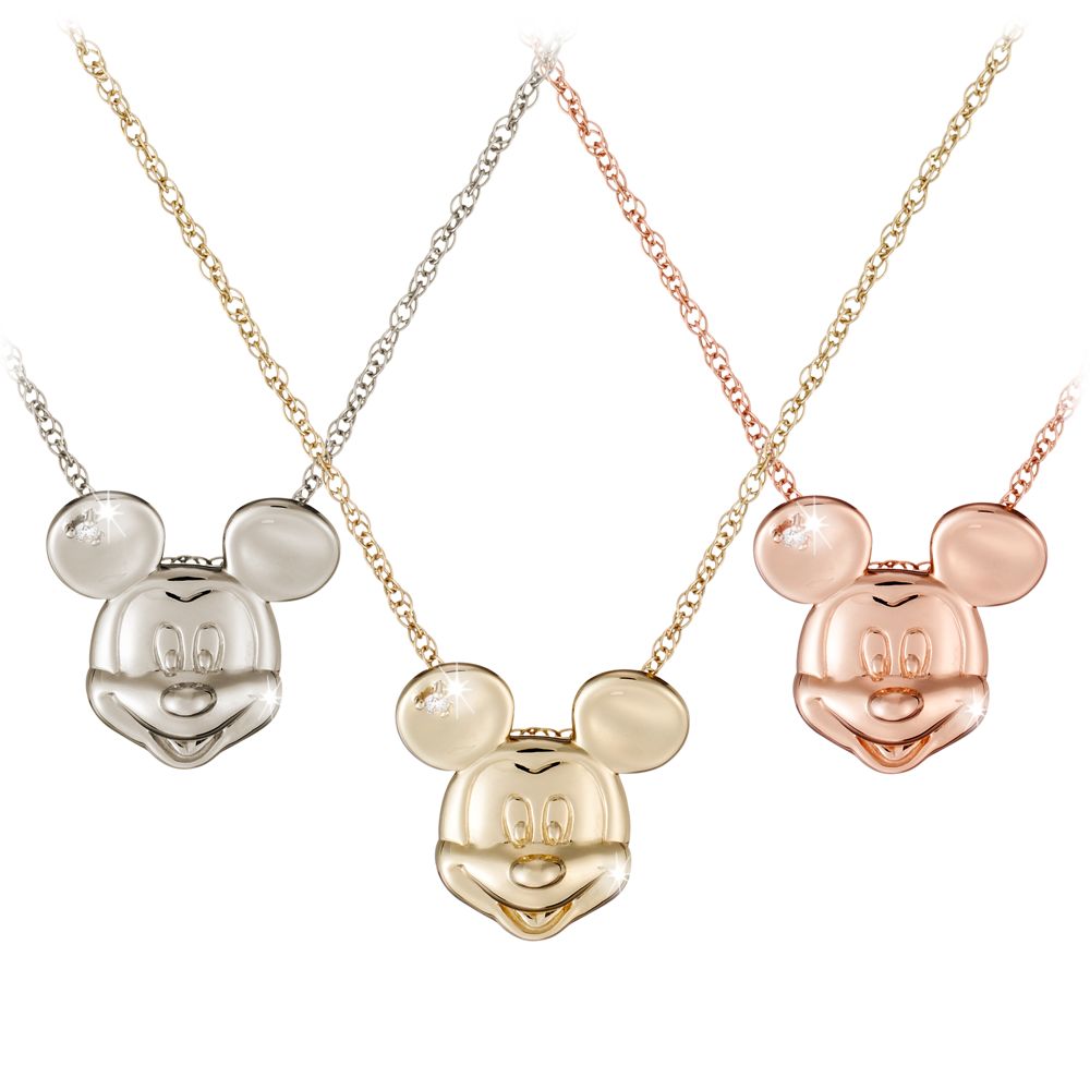 Diamond Head Mickey Mouse Necklace -- 14 Karat