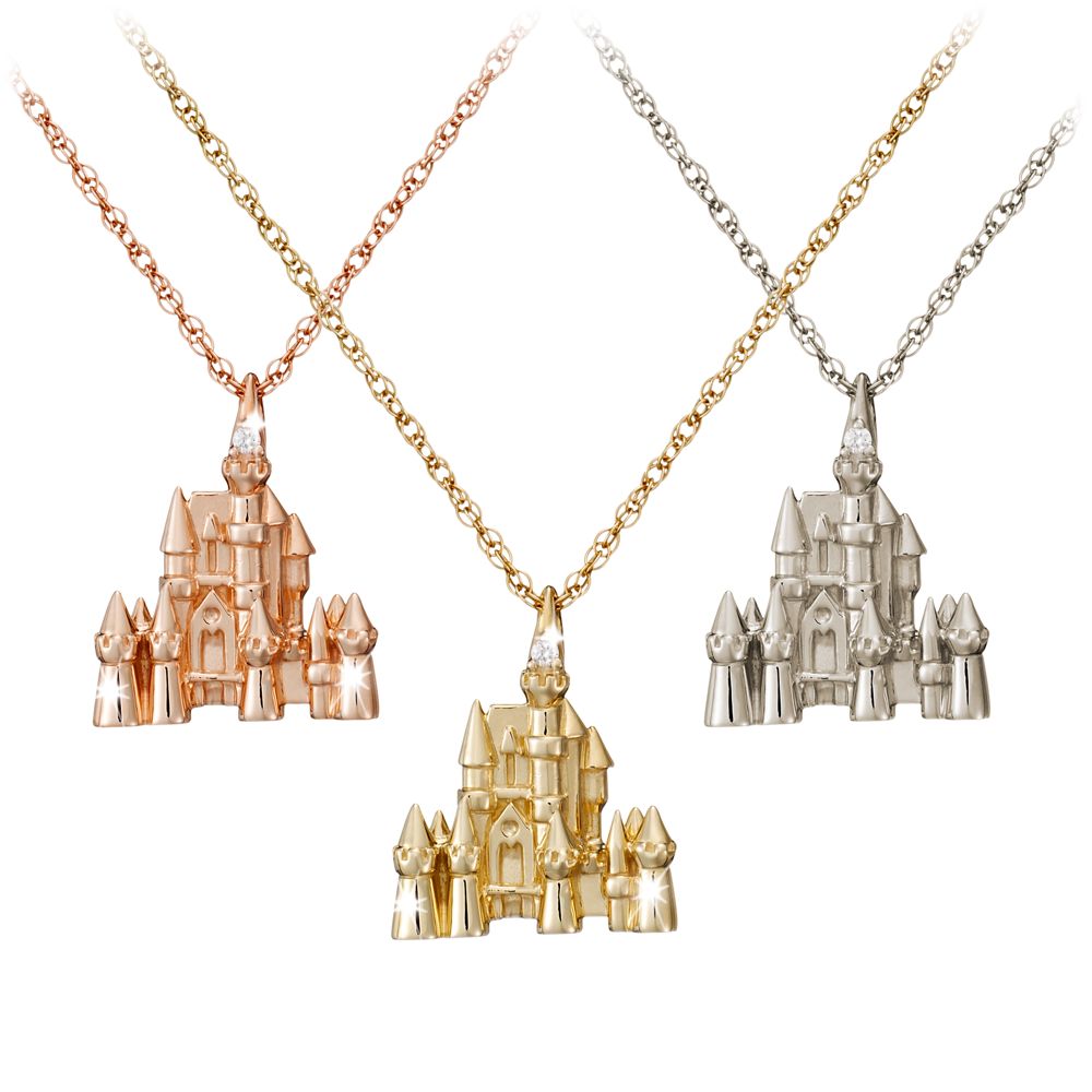 Diamond and Gold Disney Castle Necklace -- 14 Karat