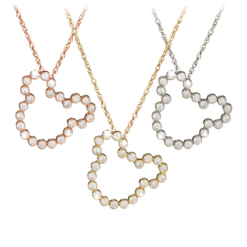 Diamond Silhouette Mickey Mouse Necklace -- 14 Karat
