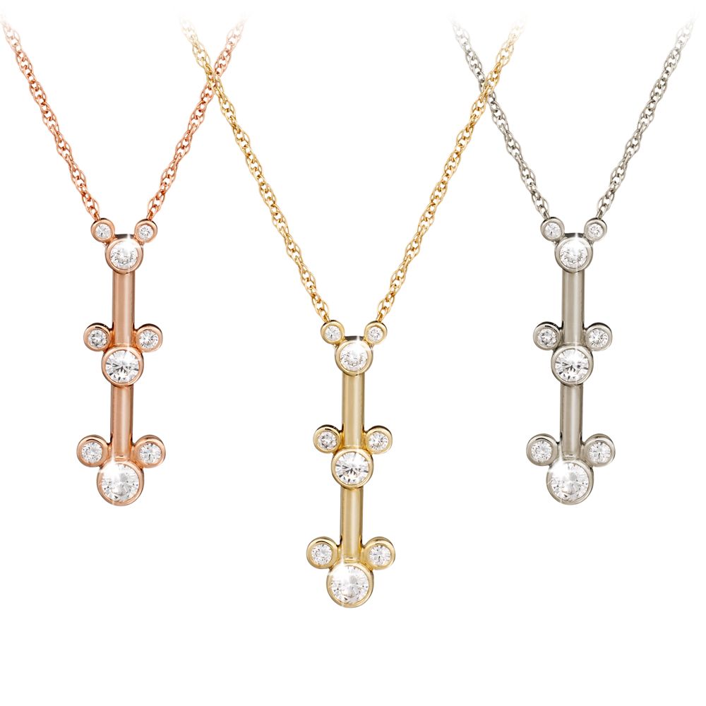 Diamond Three Icon Mickey Mouse Necklace -- 14 Karat