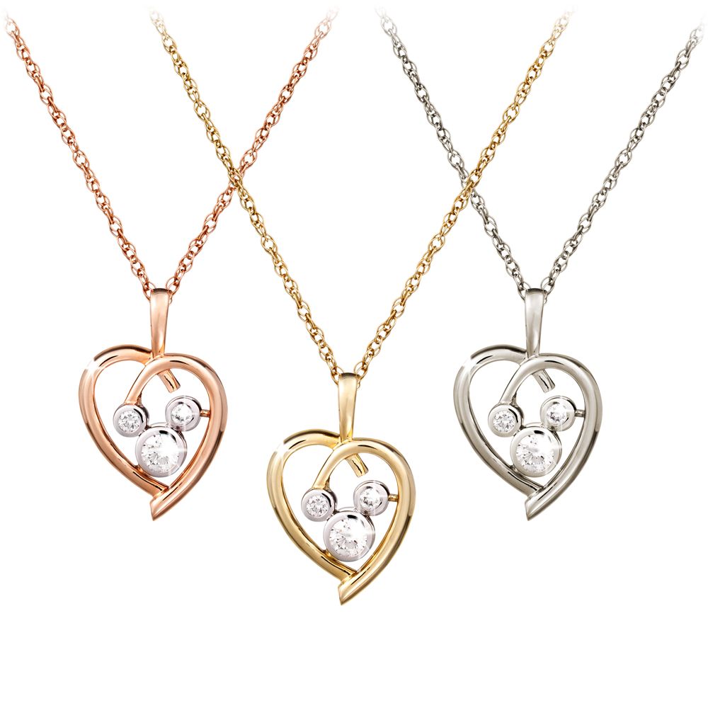 Diamond Heart Mickey Mouse Necklace  -- 14 Karat
