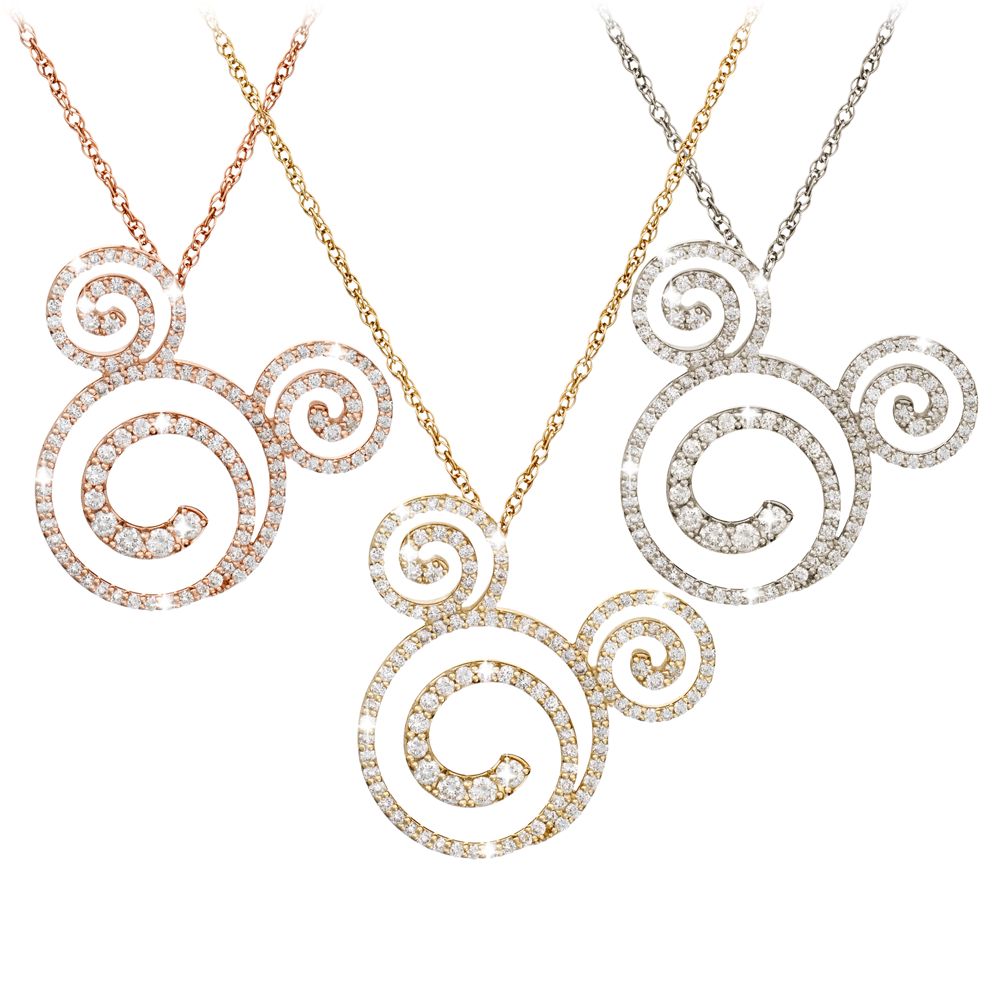 Diamond Swirl Icon Mickey Mouse Necklace -- 14 Karat