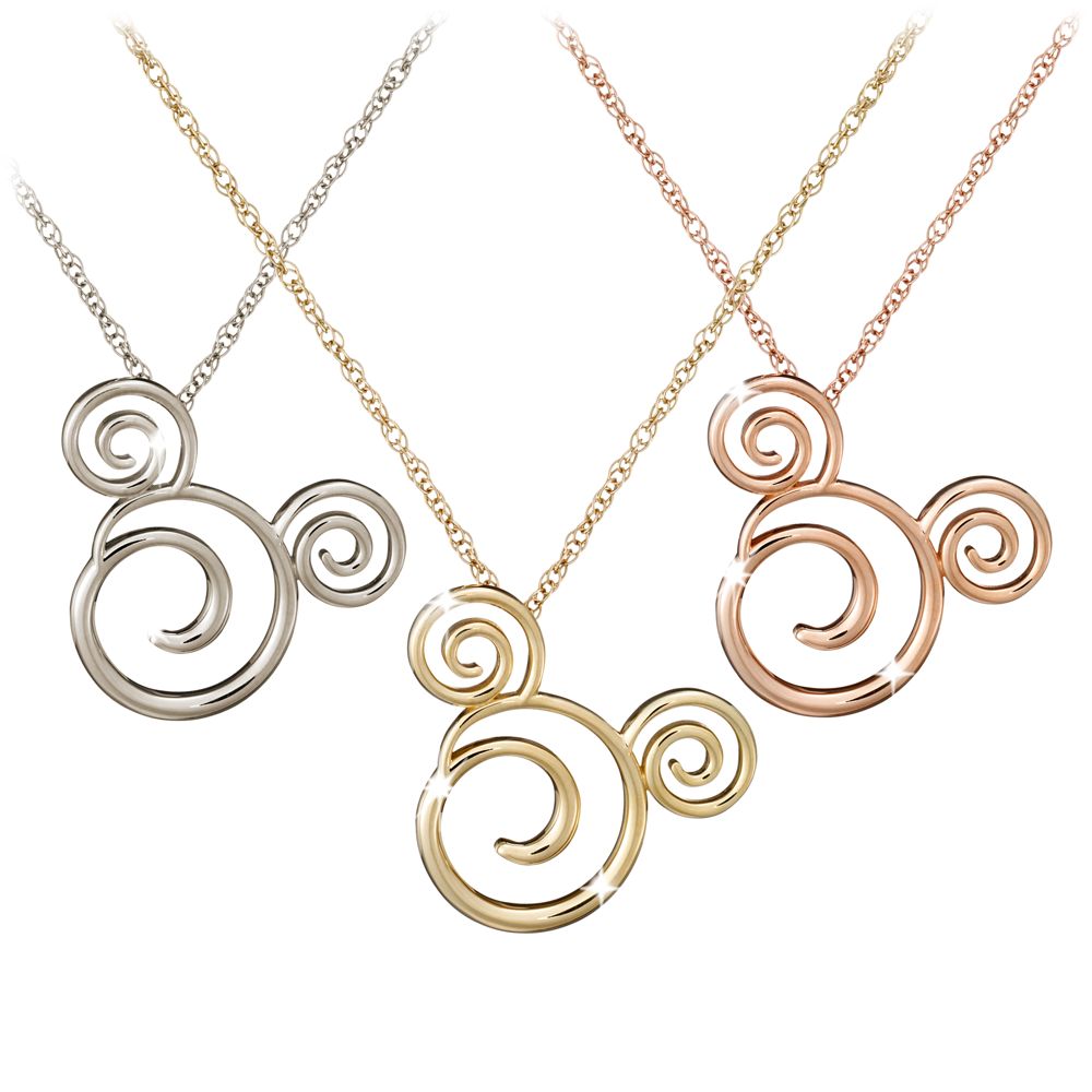 Gold Swirled Icon Mickey Mouse Necklace -- 14 Karat
