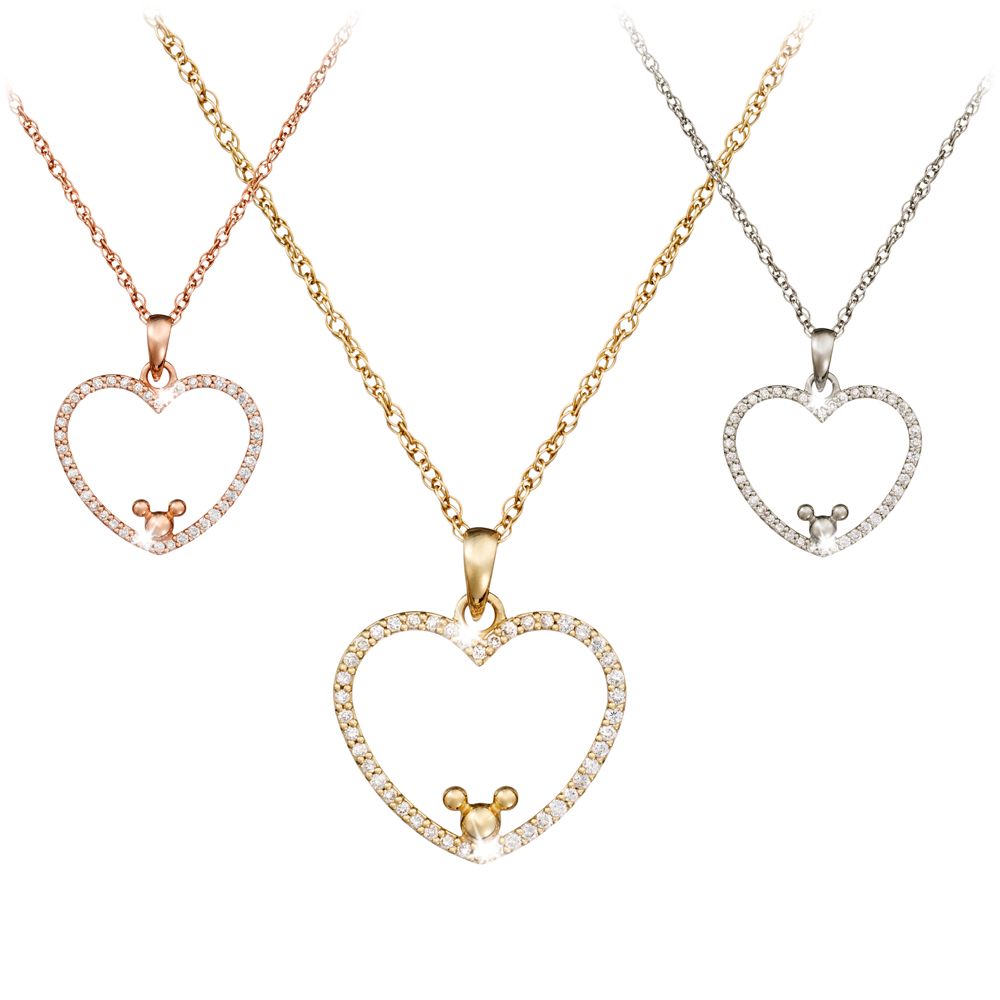 Diamond Heart Icon Mickey Mouse Necklace -- 14 Karat