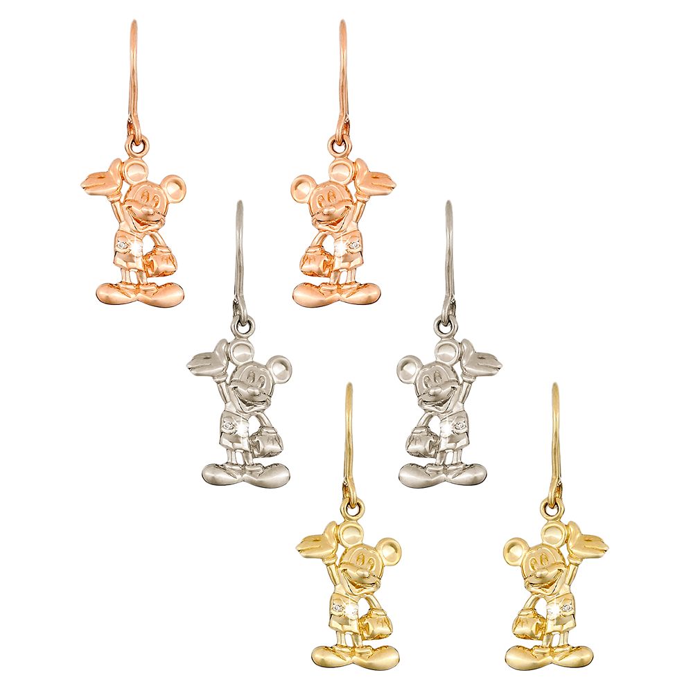 Diamond Figure Mickey Mouse Earrings -- 14 Karat