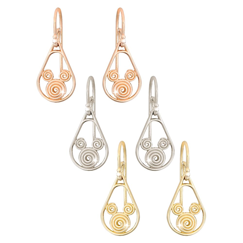 Gold Swirl Mickey Mouse Earrings -- 14 Karat