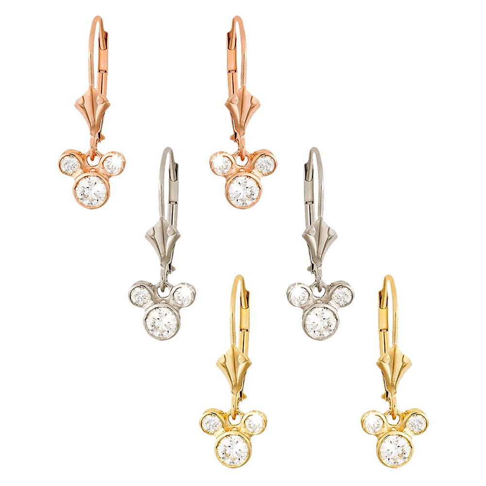 Diamond Dangle Icon Mickey Mouse Earrings -- 14 Karat