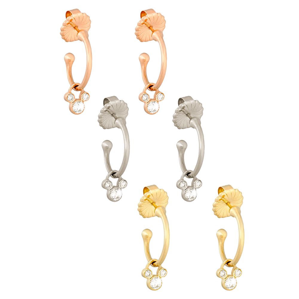 Diamond Hoop Slider Mickey Mouse Earrings -- 14 Karat