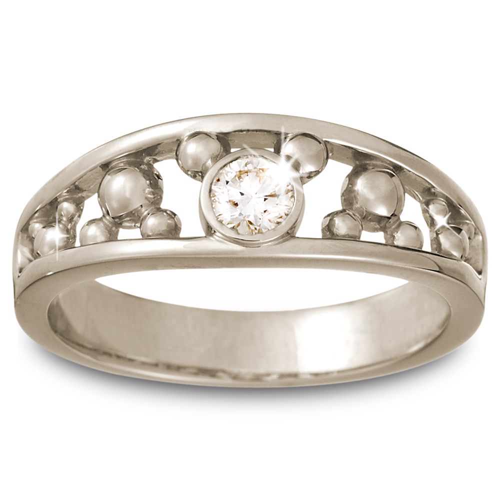 Diamond Icon Mickey Mouse Ring for Men -- 14 Karat White Gold