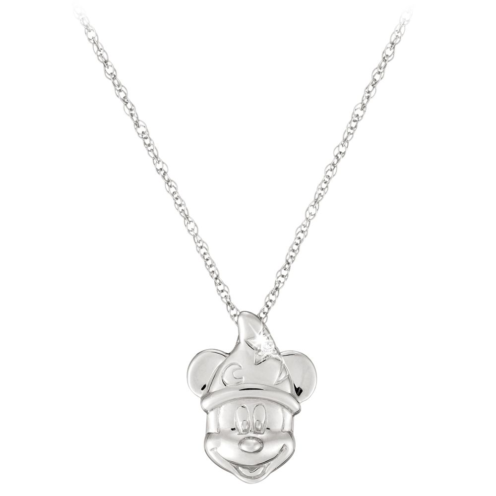 Diamond Sorcerer Mickey Mouse Necklace -- Platinum