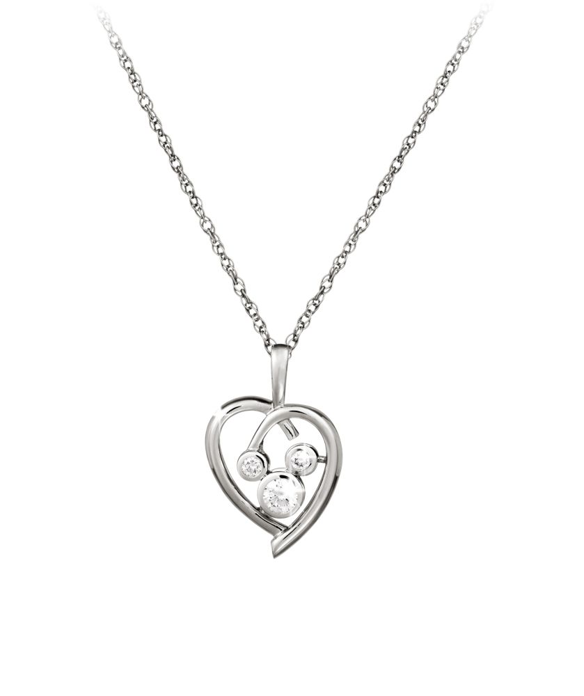Diamond Heart Mickey Mouse Necklace  -- Platinum