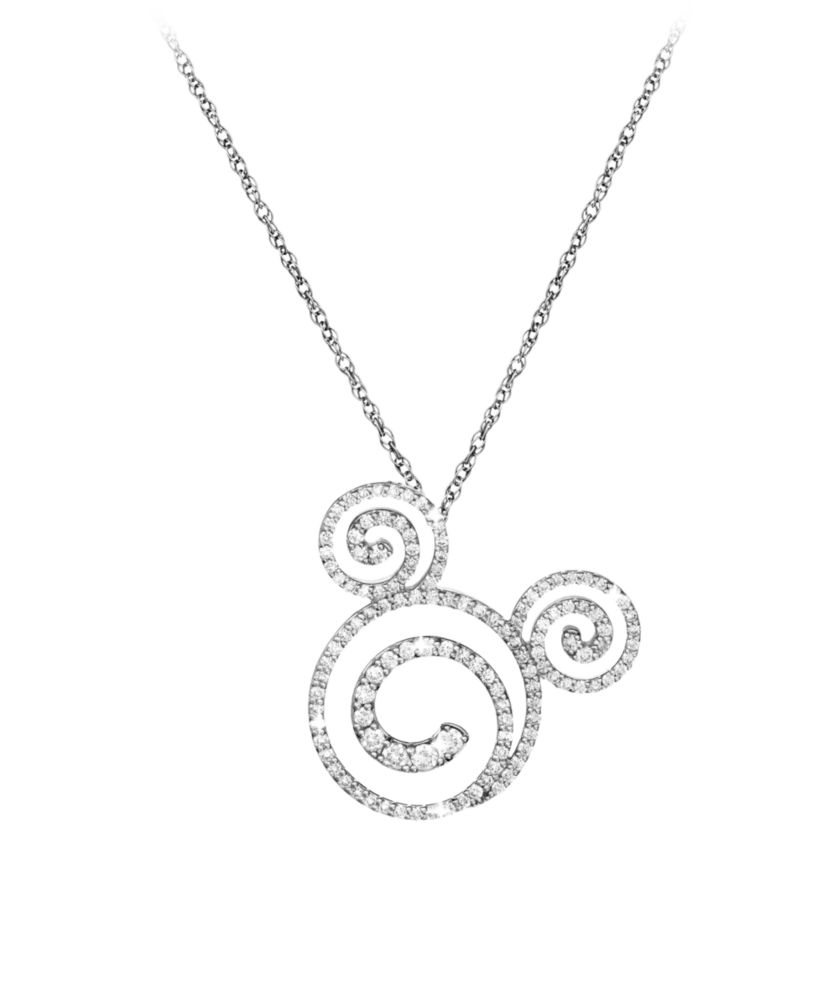 Diamond Swirl Icon Mickey Mouse Necklace -- Platinum