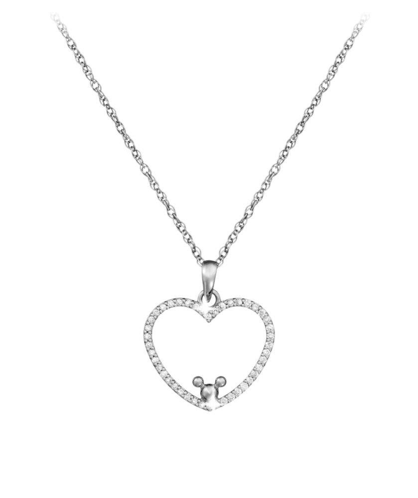 Diamond Heart Icon Mickey Mouse Necklace -- Platinum