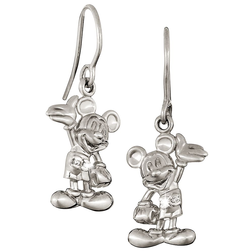 Diamond Figure Mickey Mouse Earrings -- Platinum