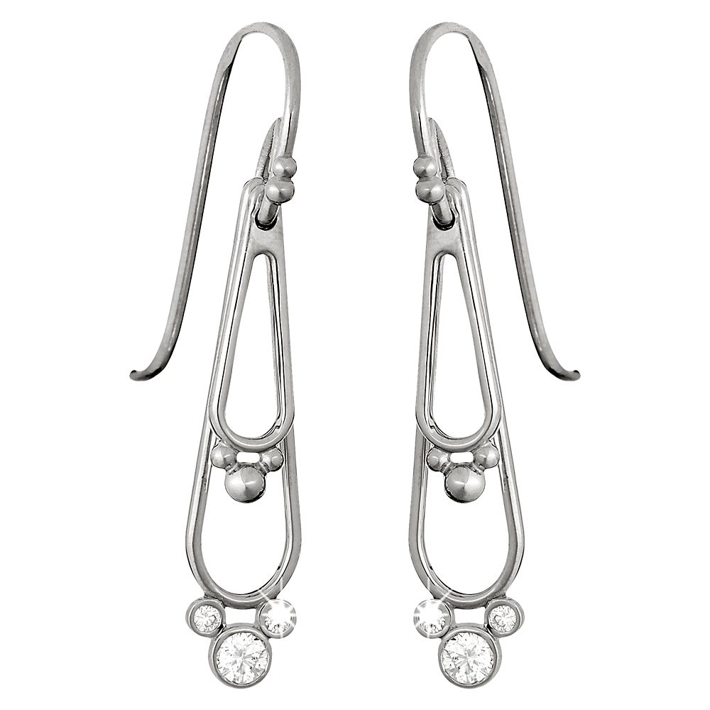Diamond Double Drop Mickey Mouse Earrings -- Platinum
