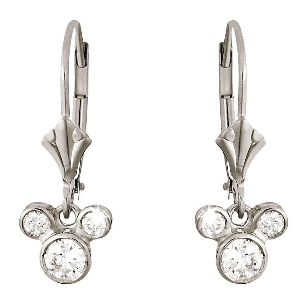 Diamond Dangle Icon Mickey Mouse Earrings -- Platinum