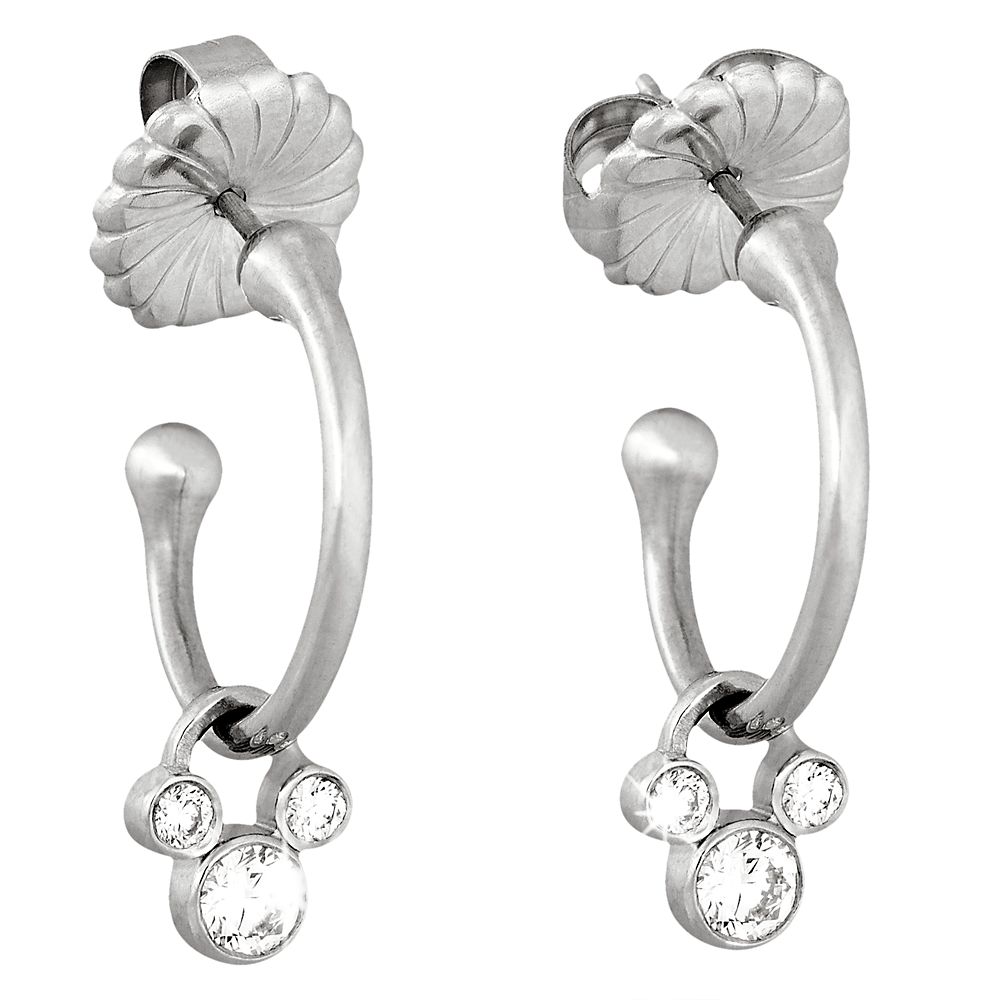Diamond Hoop Slider Mickey Mouse Earrings -- Platinum