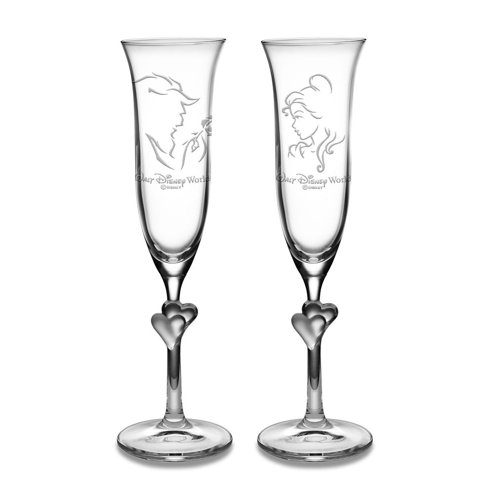 Personalizable Beauty and the Beast Glass Flute Set by Arribas -- 2-Pc.