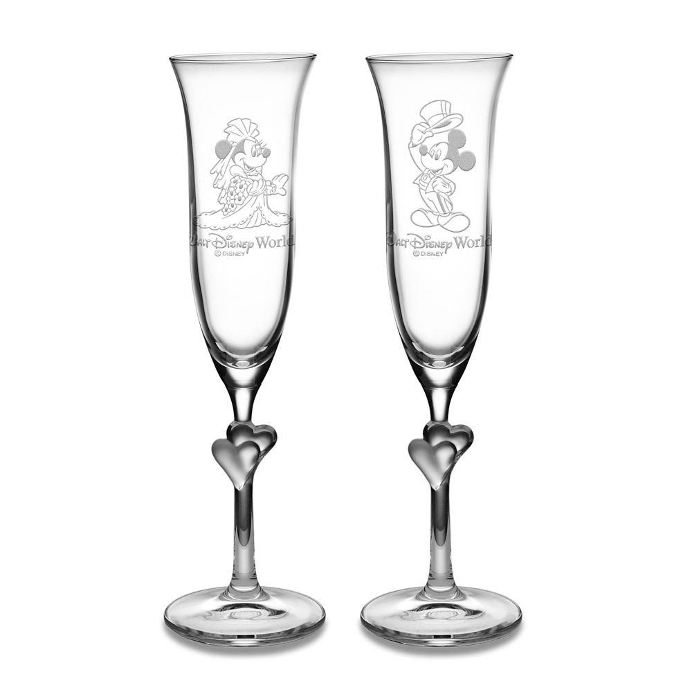Personalizable Minnie and Mickey Mouse Glass Flute Set by Arribas -- 2-Pc.