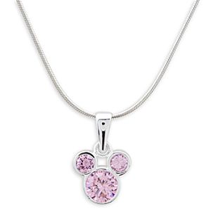 Mickey Mouse Icon Crystal Pendant on Silver Necklace
