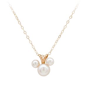14 KT Gold and Pearl Mickey Mouse Icon Necklace