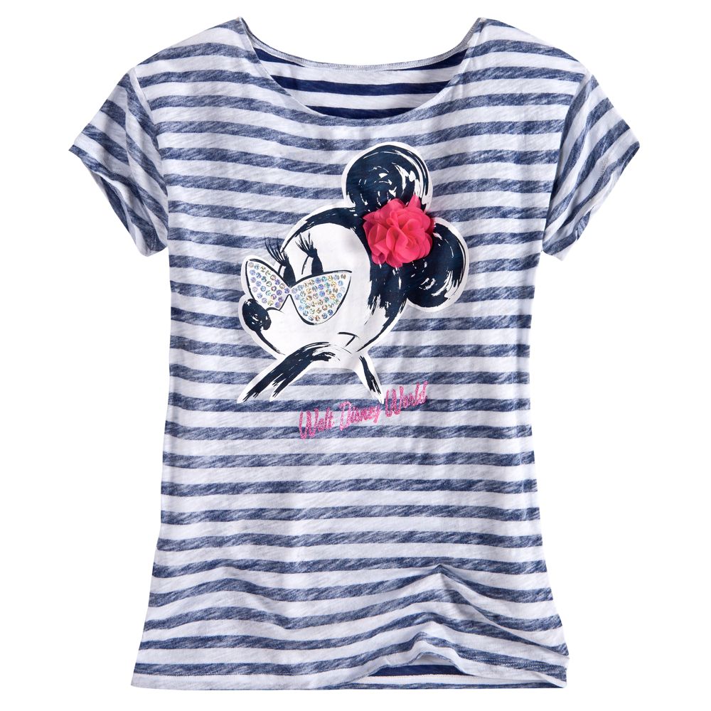 Striped Bloom and Beach Minnie Mouse Tee for Women