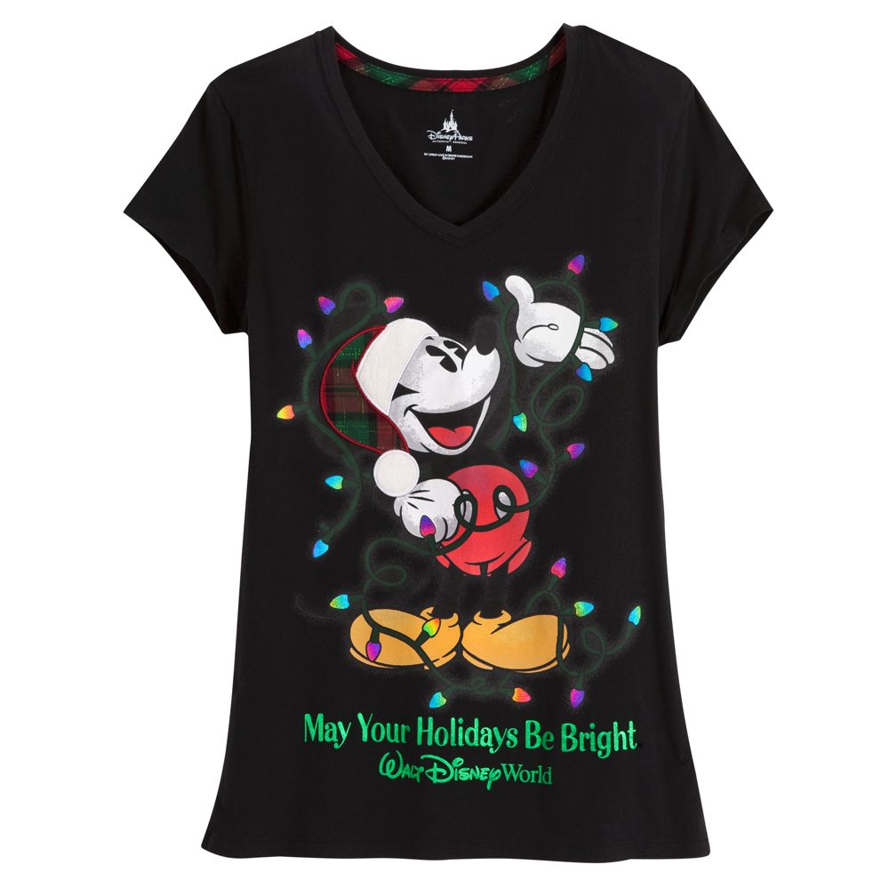 V-Neck Walt Disney World Holiday Mickey Mouse Tee for Women -- Black