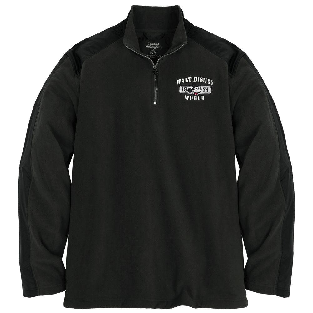 Walt Disney World Zip Fleece Mickey Mouse Pullover for Adults -- Black/Gray