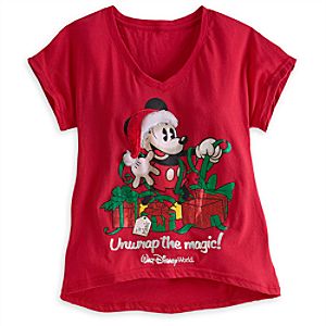 Santa Mickey Mouse V-Neck Tee for Women - Walt Disney World