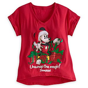 Santa Mickey Mouse V-Neck Tee for Women - Disneyland