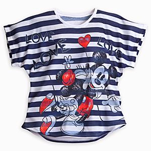Mickey and Minnie Mouse Striped Tee for Women - Navy