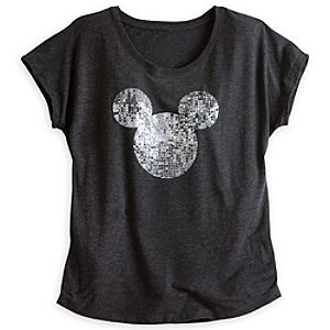 Mickey Mouse Mirror Ball Tee for Women - Black