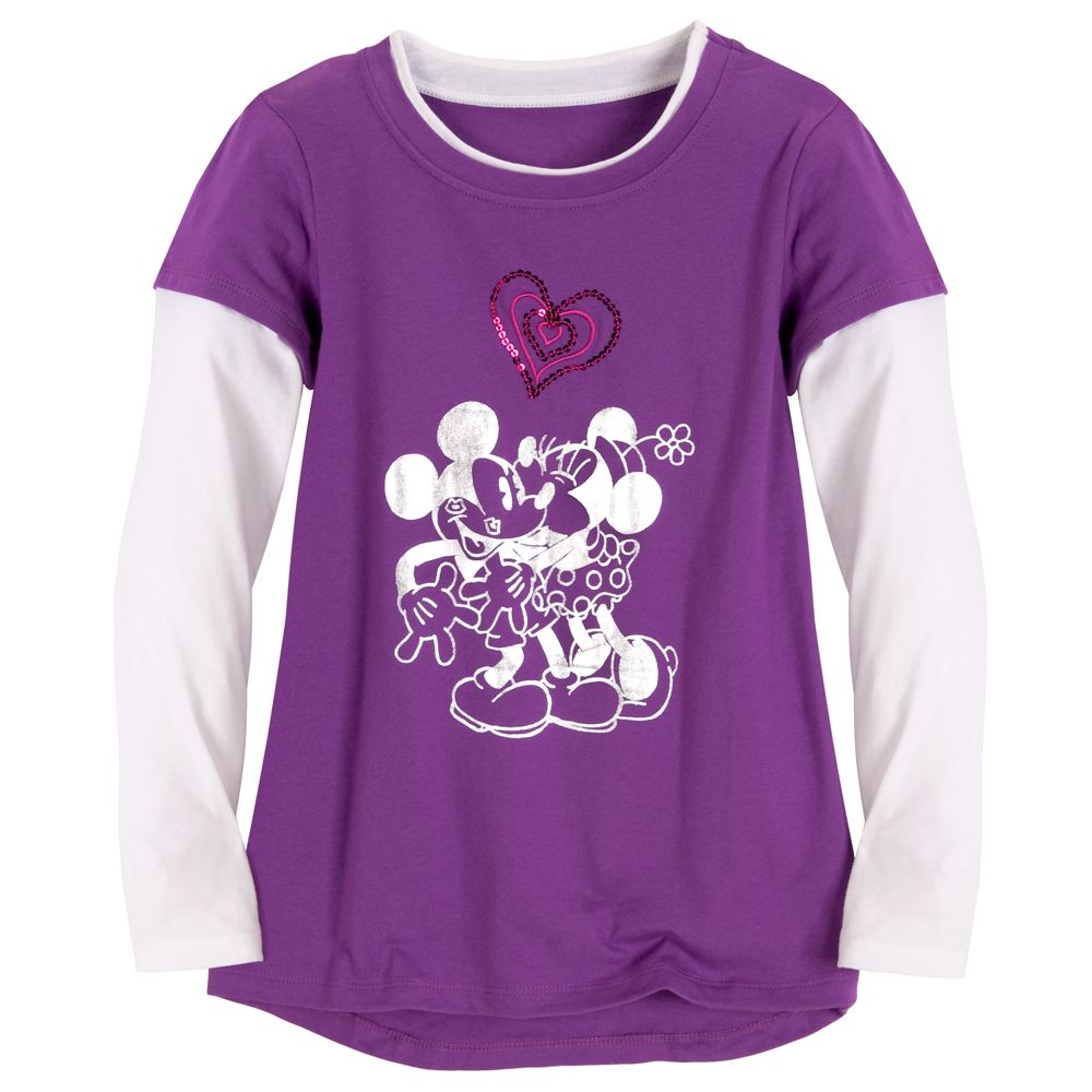 Double-Up Long Sleeve Heart Minnie and Mickey Mouse Tee for Girls