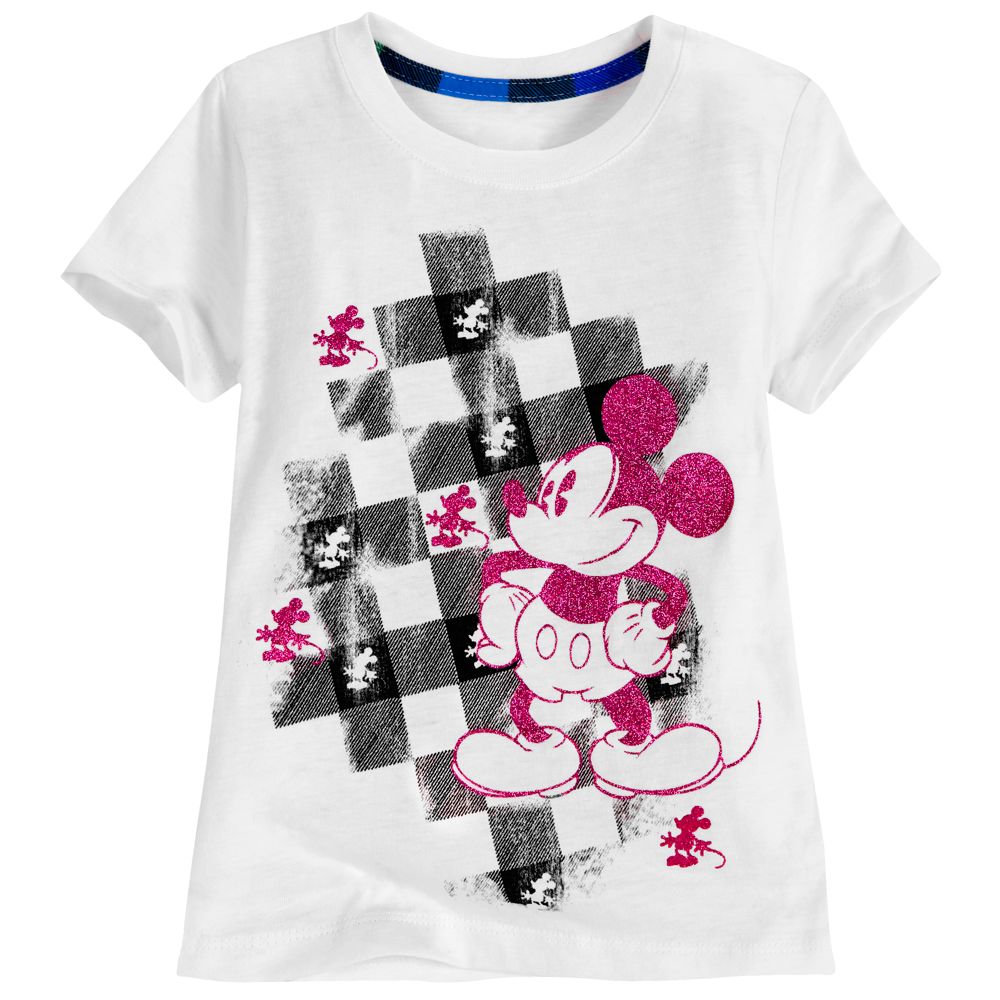 Plaid Accent Glitter Mickey Mouse Tee for Girls