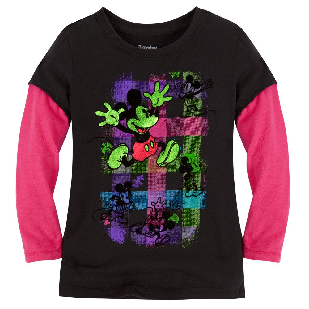 Double-Up Long Sleeve Flocked Mickey Mouse Tee for Girls