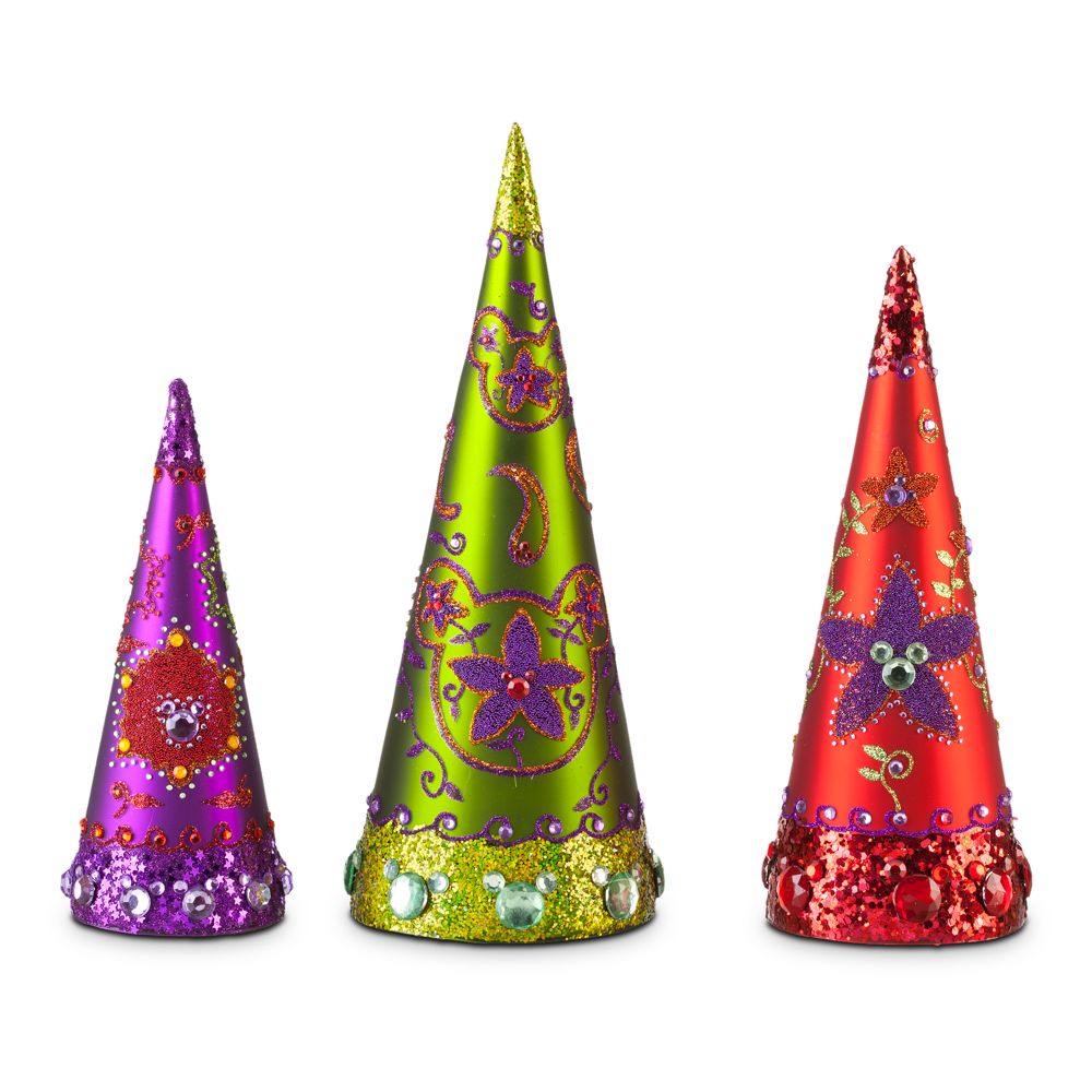 Bohemian Holiday Glass Mickey Mouse Christmas Trees Set -- 3-Pc.