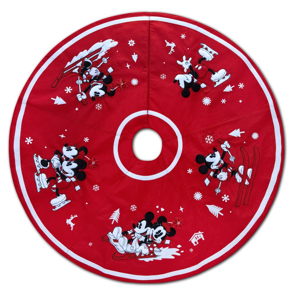 Red and White Holiday Winter Sport Minnie and Mickey Mouse Tree Skirt