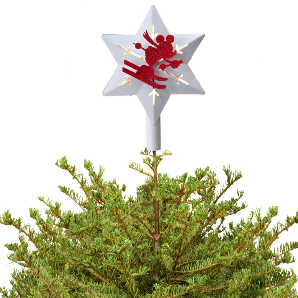 Red and White Holiday Skiing Mickey Mouse Tree Topper