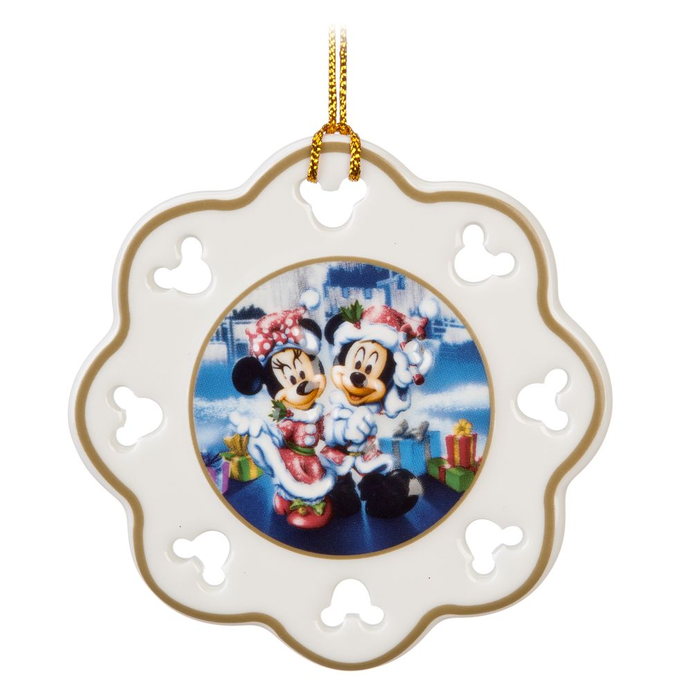Snowflake Minnie and Santa Mickey Mouse Ornament