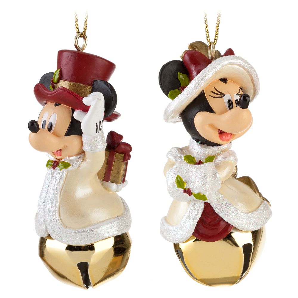 Victorian Jingle Bell Minnie and Mickey Mouse Ornament Set -- 2-Pc.