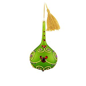 Bohemian Jeweled Mickey Mouse Teardrop Ornament -- Green