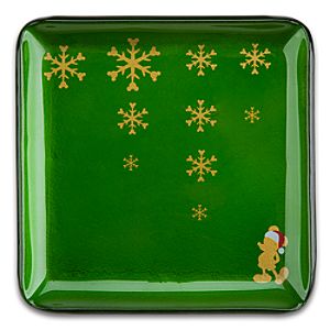 Santa Mickey Mouse Glass Glazed Holiday Plate - Green